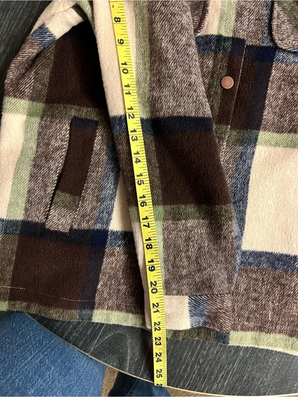 Ashley By 26 International Plaid Shirt Jacket in Navy, Brown & Cream - Picture 8 of 8